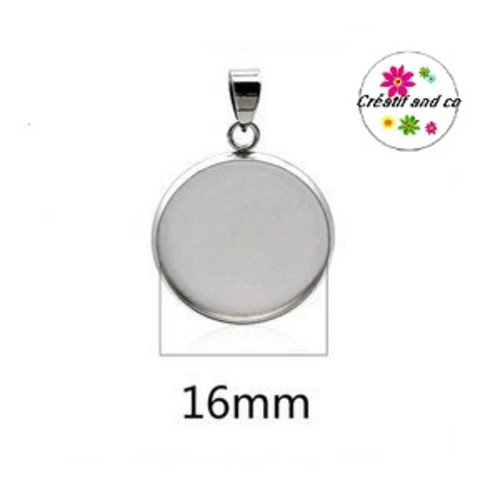 Pendentif acier inoxydable avec bélière pour cabochon 16mm