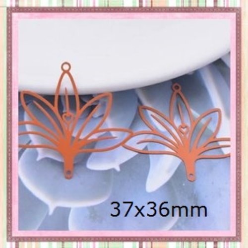 Breloque estampe connecteur fleur orange 37mm