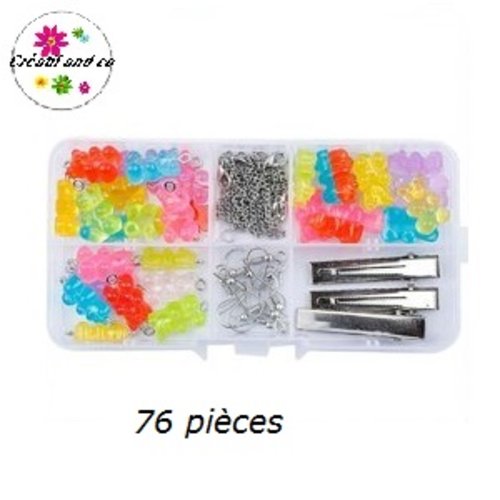 Kit boîte d'oursons résine et ses accessoires (76 pièces)