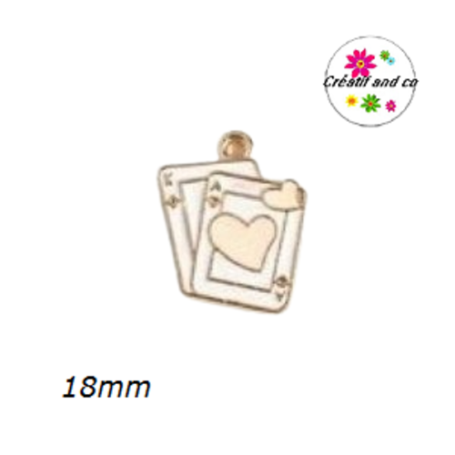 Breloque carte à jouer coeur rose émail