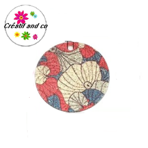 Pendentif rond émaillé motif fleur