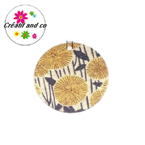 Pendentif rond émaillé motif fleur