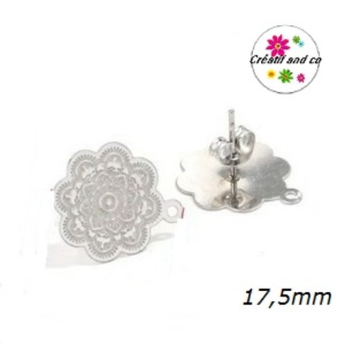 Puce oreille fleur acier inoxydable avec anneau
