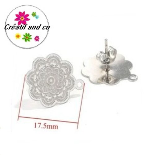 Puce oreille fleur acier inoxydable avec anneau