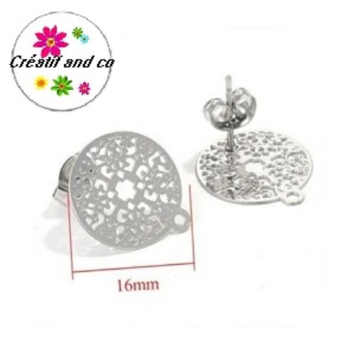 Puce oreille fleur acier inoxydable avec anneau