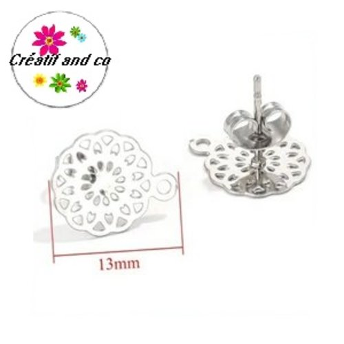 Puce oreille fleur acier inoxydable avec anneau