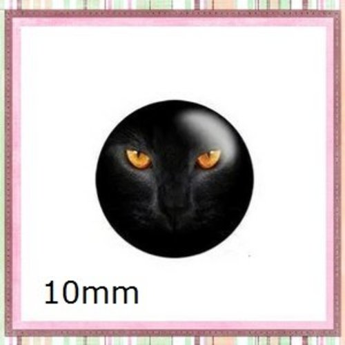 X2 cabochons chat noir 10mm