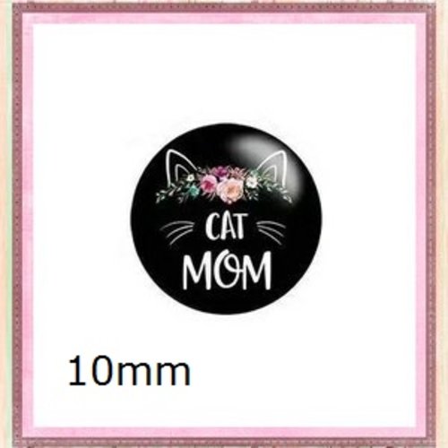 X2 cabochons cat mom 10mm