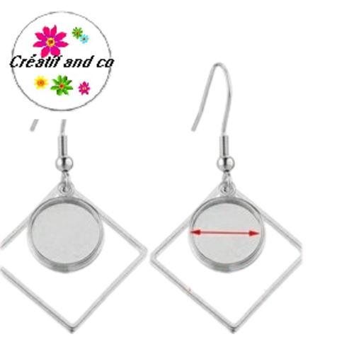 Boucle d'oreille carrée acier inoxydable pour cabochon 12mm