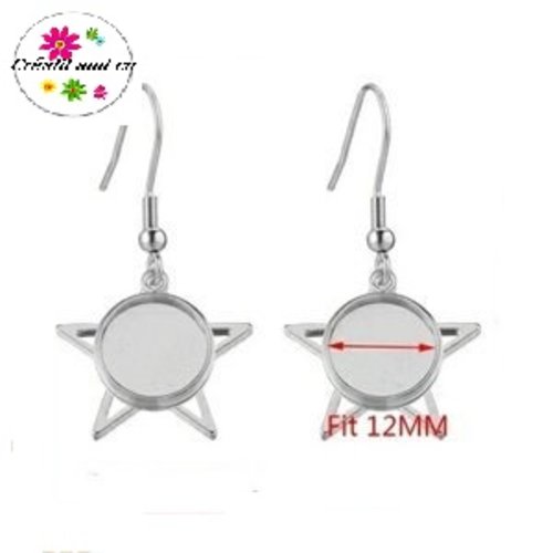 Boucle d'oreille acier inoxydable étoile pour cabochon 12mm