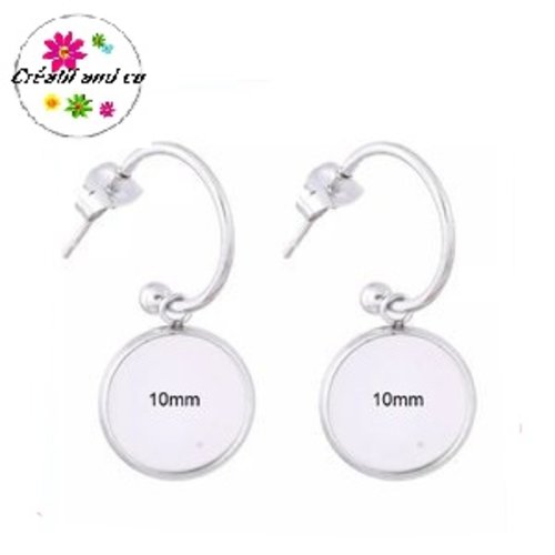 Boucle d'oreille acier inoxydable créole et support cabochon 10mm