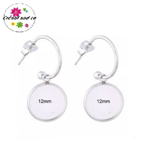 Boucle d'oreille acier inoxydable créole et support cabochon 12mm
