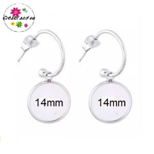 Boucle d'oreille acier inoxydable créole et support cabochon 14mm