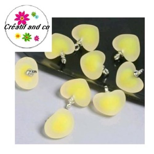 Pendentif coeur acrylique givré jaune 19mm