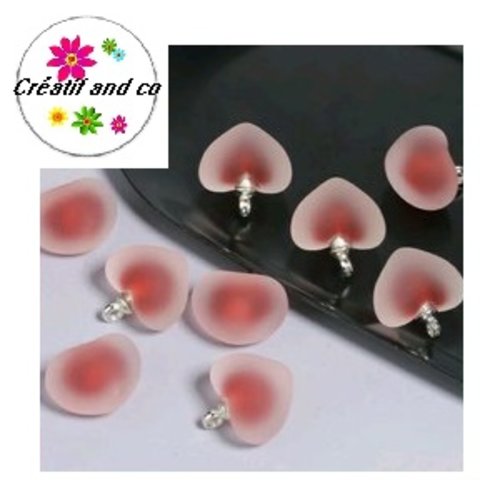 Pendentif coeur acrylique givré rouge sang 19mm
