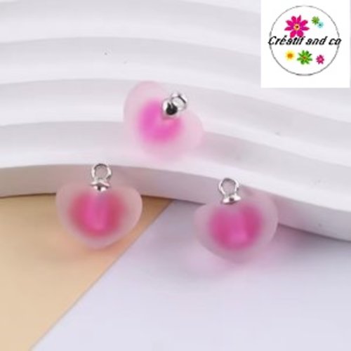 Pendentif coeur acrylique givré fuchsia 19mm
