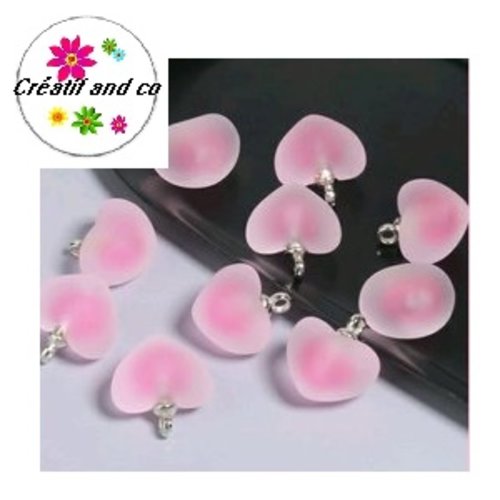 Pendentif coeur acrylique givré fuchsia 19mm