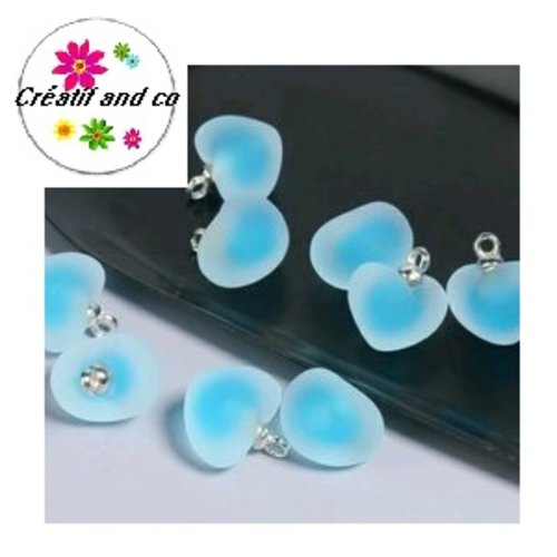 Pendentif coeur acrylique givré turquoise 19mm