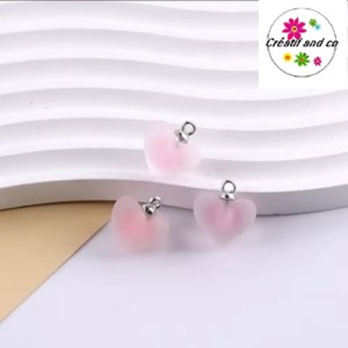 Pendentif coeur acrylique givré rose pâle 19mm