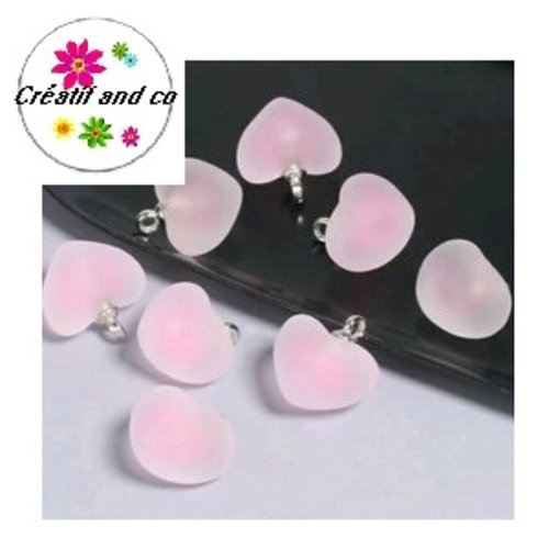 Pendentif coeur acrylique givré rose pâle 19mm