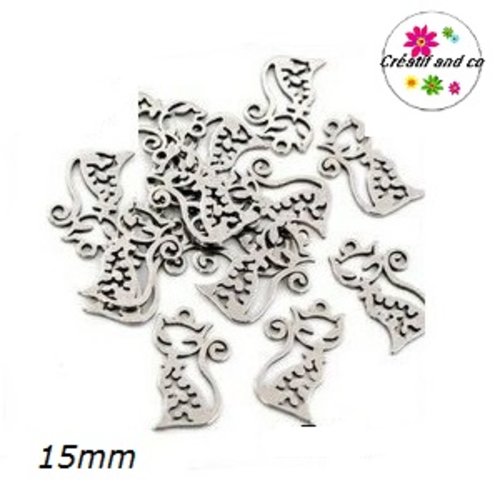 Petit pendentif chat acier inoxydable 15mm