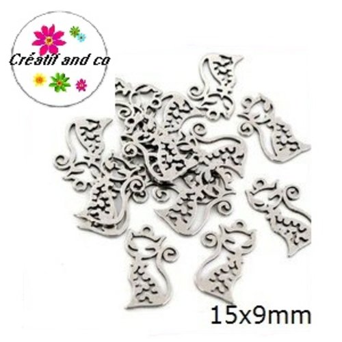 Petit pendentif chat acier inoxydable 15mm
