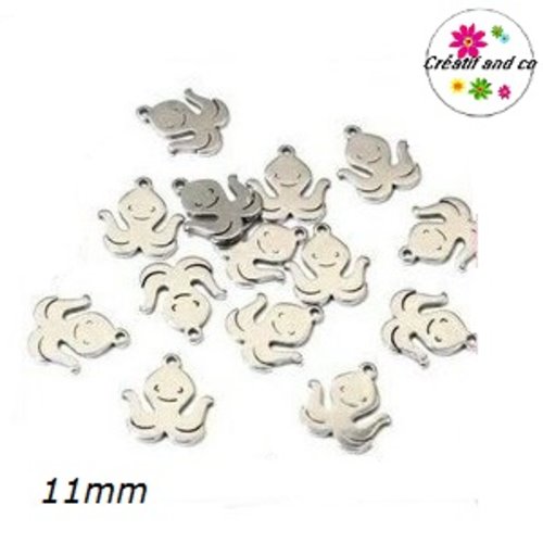 Petit pendentif pieuvre acier inoxydable 11mm