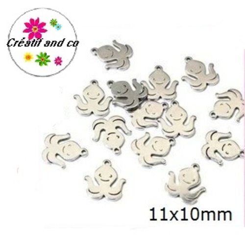 Petit pendentif pieuvre acier inoxydable 11mm