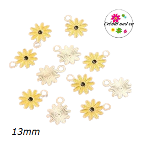 Breloque fleur jaune émail 13mm