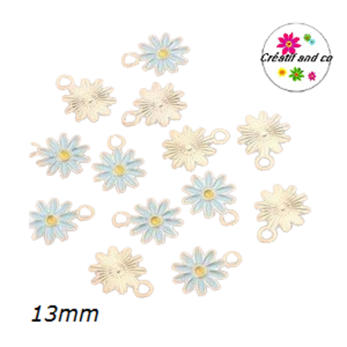 Breloque fleur bleue émail 13mm