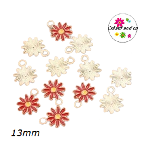 Breloque fleur rouge émail 13mm