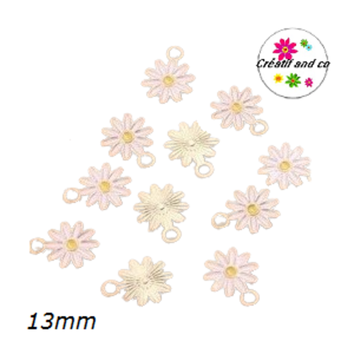 Breloque fleur rose émail 13mm