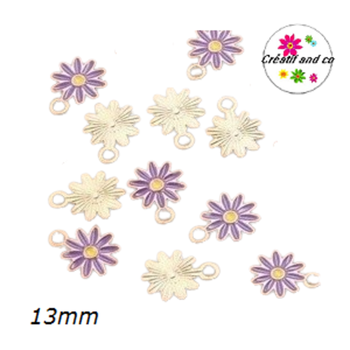 Breloque fleur mauve émail 13mm