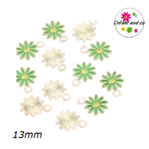 Breloque fleur verte émail 13mm