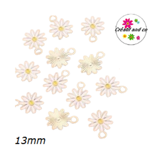 Breloque fleur blanche émail 13mm