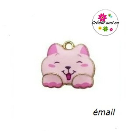 Breloque chat émail 18mm