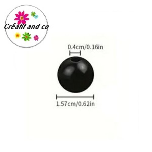 X5 grosses perles rondes bois noires 16mm