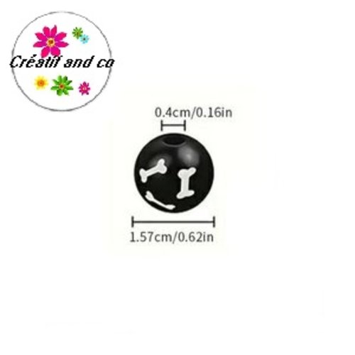 X5 grosses perles rondes bois noires os blancs 16mm