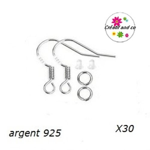 Kit 10 dormeuses plaqué argent 925 avec poinçon et ses accessoires (30 pièces)