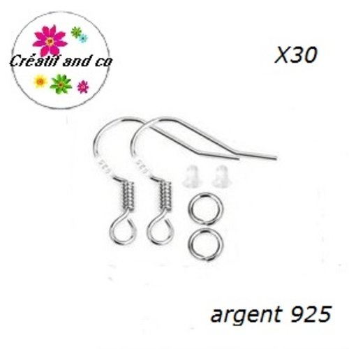 Kit 10 dormeuses plaqué argent 925 avec poinçon et ses accessoires (30 pièces)