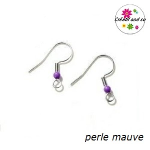 Boucle d'oreille hameçon perle mauve