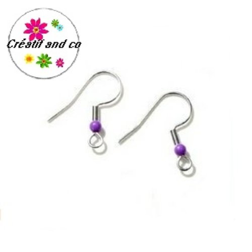Boucle d'oreille hameçon perle mauve