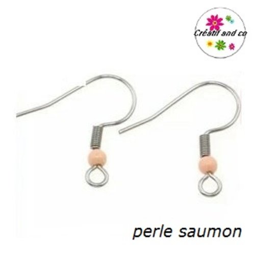 Boucle d'oreille hameçon perle saumon