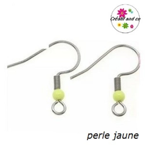 Boucle d'oreille hameçon perle jaune