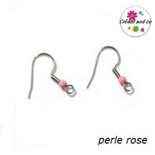 Boucle d'oreille hameçon perle rose