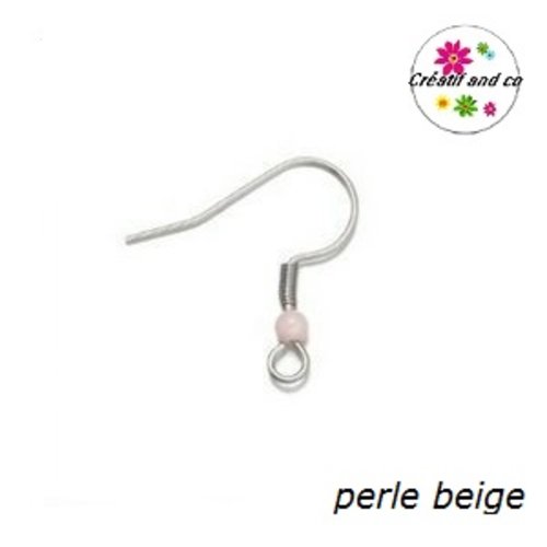 Boucle d'oreille hameçon perle beige