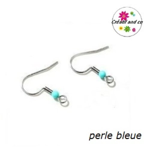 Boucle d'oreille hameçon perle bleue
