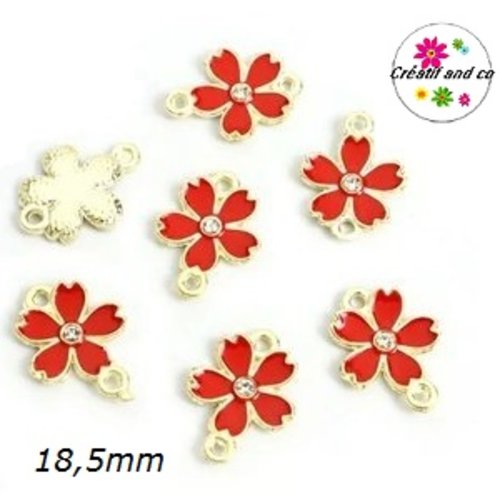Connecteur fleur rouge émail 18,5mm