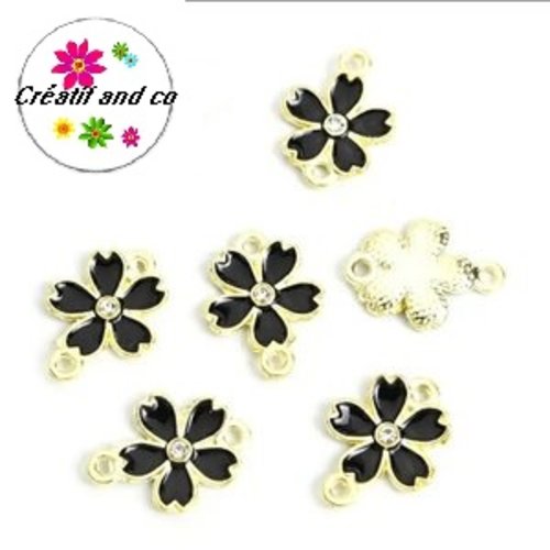 Connecteur fleur noire émail 18,5mm