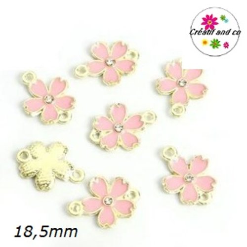 Connecteur fleur rose émail 18,5mm